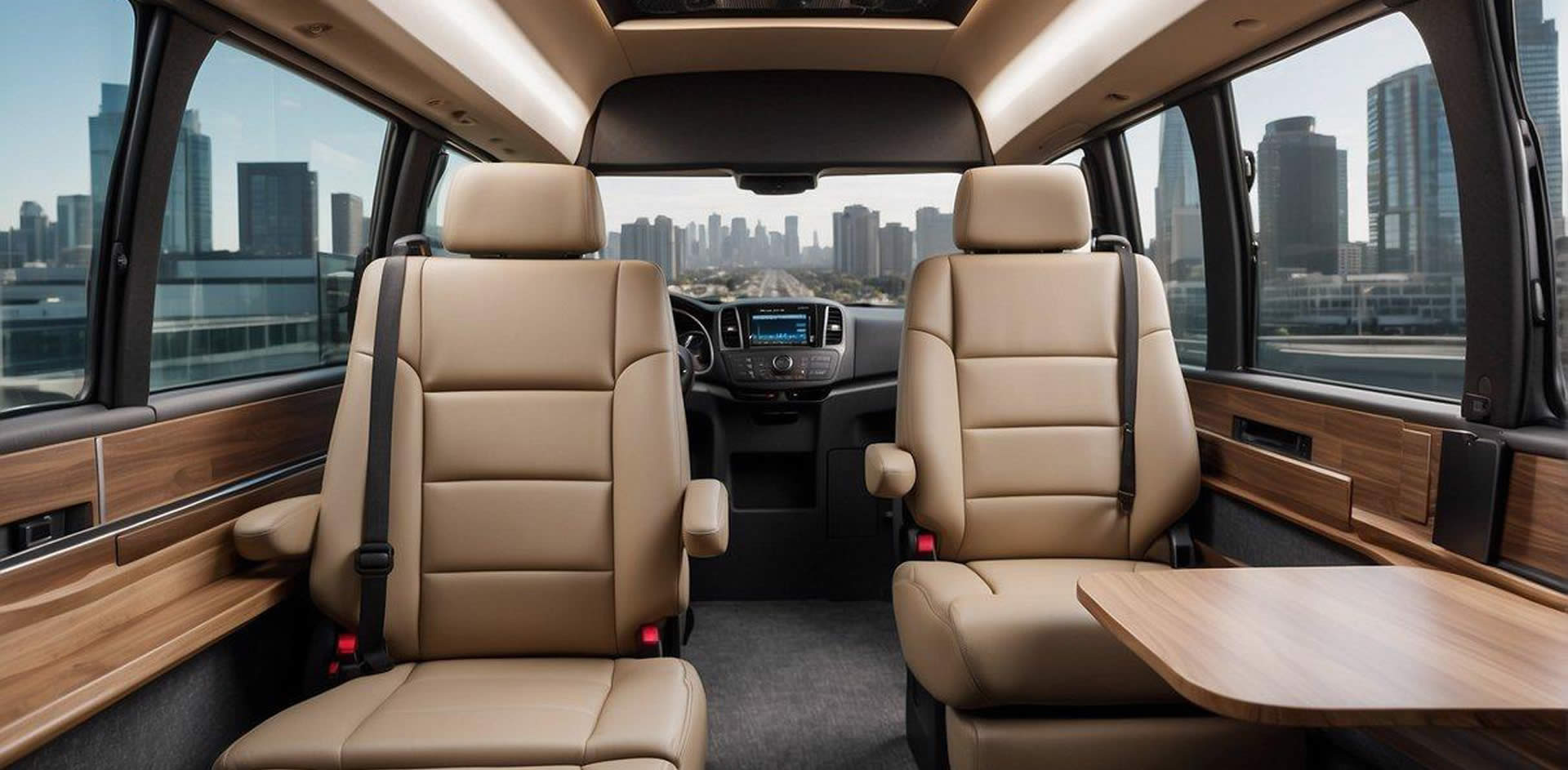 The Mercedes Sprinter Vans for executive transportation in Los Angeles feature luxurious interiors, spacious seating, and advanced amenities