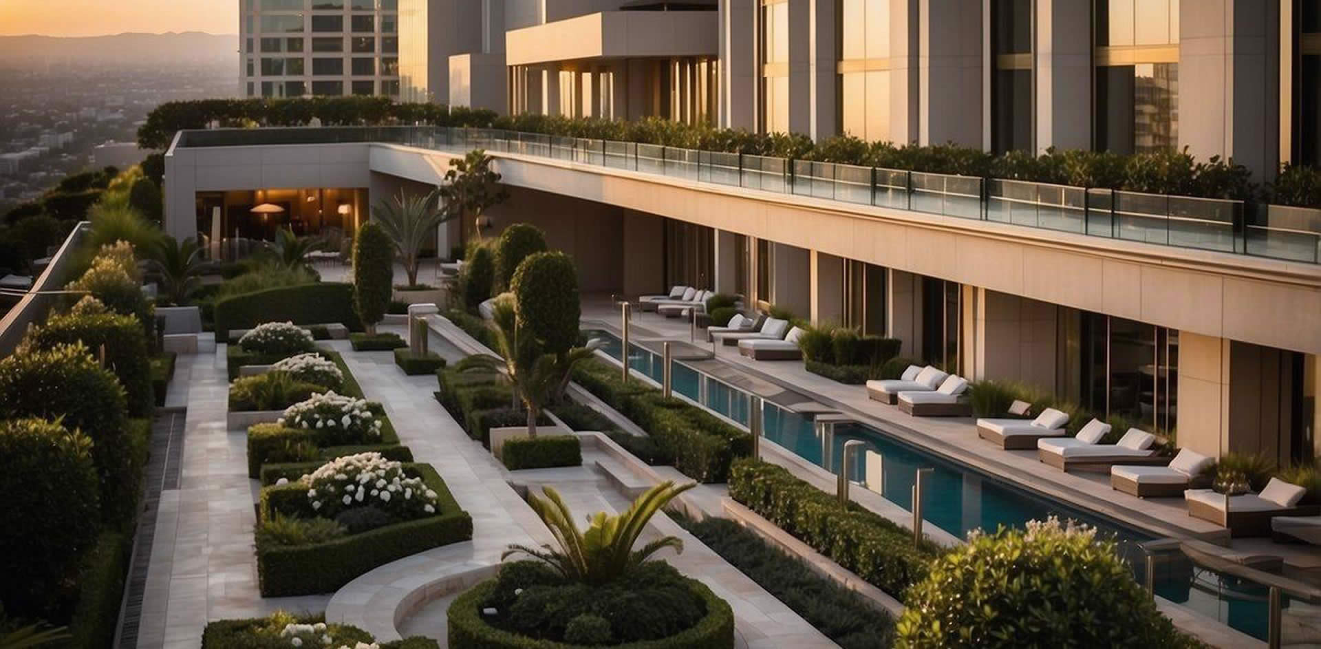 The grand Ritz-Carlton, Los Angeles, with its modern architecture and lush landscaping, stands tall against the city skyline, exuding luxury and elegance